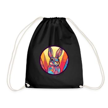 Rabbit Stained Glass Colorful Cartoon Kawaii Anima - Drawstring Bag - black - Front