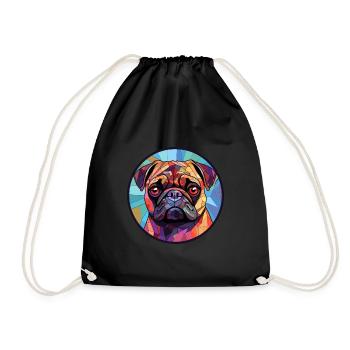 Mopshund Buntglas Bunte Karikatur Kawaii Anim - Turnbeutel - Schwarz - Vorne
