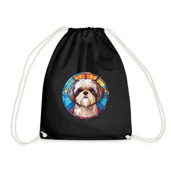 Shih Tzu Chien Vitrail Coloré Dessin animé Kawaii - Sac de sport léger - noir - Devant