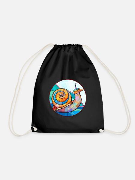 Schnecke Buntglas Bunte Karikatur Kawaii Tier - Turnbeutel - Schwarz