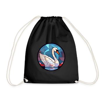 Schwanen-Buntglas-Cartoon-Kawaii-Tier - Turnbeutel - Schwarz - Vorne