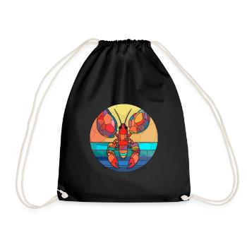 Lobster Stained Glass Colorful Cartoon Kawaii Anim - Drawstring Bag - black - Front