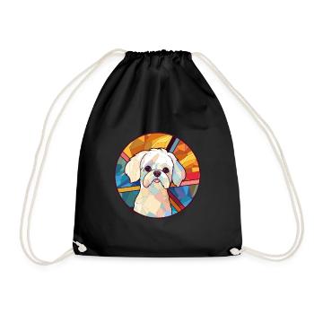 Malteser Hund Buntes Glas Bunte Karikatur Kawaii - Turnbeutel - Schwarz - Vorne