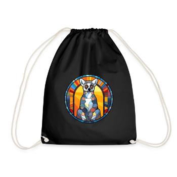 Lemur Stained Glass Colorful Cartoon Kawaii Animal - Drawstring Bag - black - Front