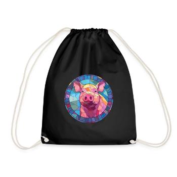 Schwein Buntglas bunte Karikatur Kawaii Tier - Turnbeutel - Schwarz - Vorne