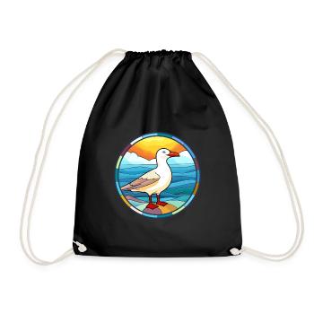 Seagull Stained Glass Colorful Cartoon Kawaii Anim - Drawstring Bag - black - Front