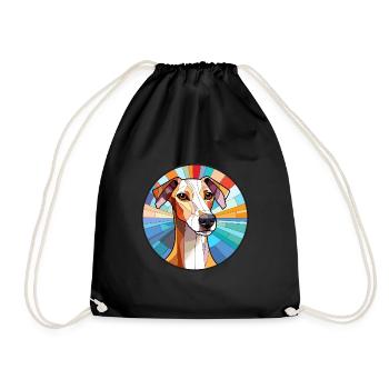 Whippet Hund Buntes Glas Bunte Karikatur Kawaii - Turnbeutel - Schwarz - Vorne