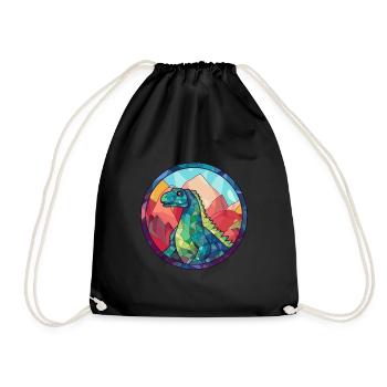 Dinodaur vitrail coloré dessin animé Kawaii Ani - Sac de sport léger - noir - Devant