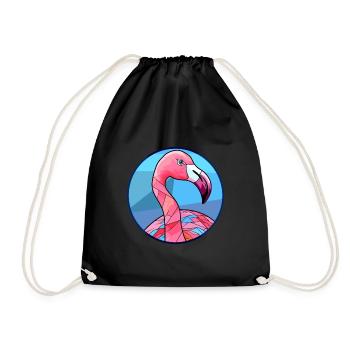 Flamingo Stained Glass Colorful Cartoon Kawaii Ani - Drawstring Bag - black - Front