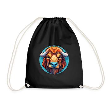 Bison-Buntglas-Cartoon-Kawaii-Tier - Turnbeutel - Schwarz - Vorne
