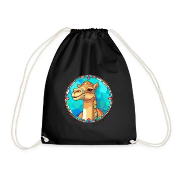 Kamel-Buntglas-Bunt-Cartoon-Kawaii-Tier - Turnbeutel - Schwarz - Vorne
