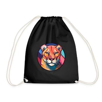 Cougar Stained Glass Colorful Cartoon Kawaii Anima - Drawstring Bag - black - Front