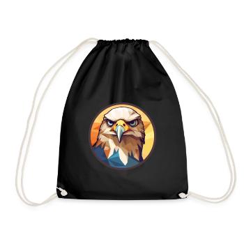 Hawk Stained Glass Colorful Cartoon Kawaii Animal - Drawstring Bag - black - Front