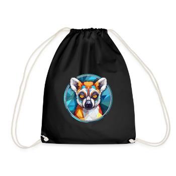Lemur Stained Glass Colorful Cartoon Kawaii Animal - Drawstring Bag - black - Front