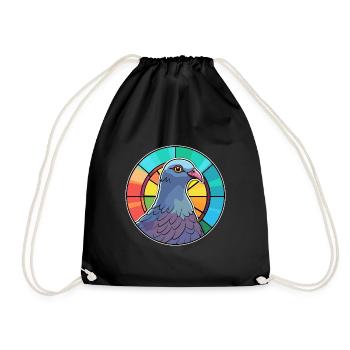 Pigeon vitrail coloré dessin animé Kawaii Anima - Sac de sport léger - noir - Devant