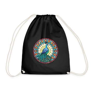 Paon vitrail coloré dessin animé Kawaii Anim - Sac de sport léger - noir - Devant