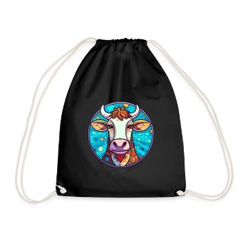 Vache vitrail coloré dessin animé Kawaii Animal - Sac de sport léger - noir - Devant
