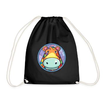 Nilpferd Bunte Karikatur Kawaii Tier - Turnbeutel - Schwarz - Vorne