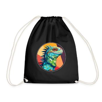 Leguan Buntglas Bunte Karikatur Kawaii Anima - Turnbeutel - Schwarz - Vorne
