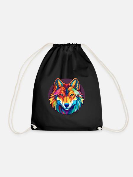 Wolf Buntes Glas Bunte Karikatur Kawaii Tier - Turnbeutel - Schwarz