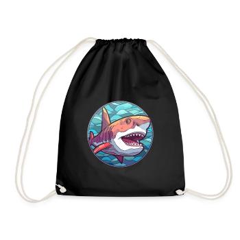Requin vitrail coloré dessin animé Kawaii Animal - Sac de sport léger - noir - Devant