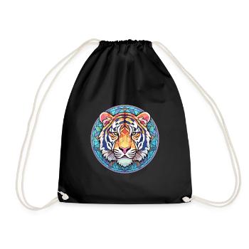 Tiger Buntes Buntes Karikatur-Kawaii-Tier - Turnbeutel - Schwarz - Vorne