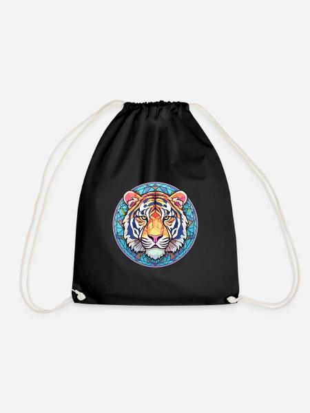 Tiger Buntes Buntes Karikatur-Kawaii-Tier - Turnbeutel - Schwarz
