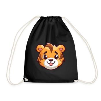 Tiger Niedlich Glücklich Kawaii Cartoon Clipart Tier - Turnbeutel - Schwarz - Vorne