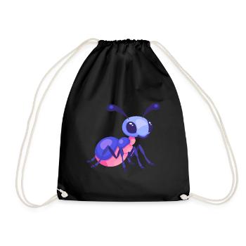 Ameise Niedlich Glücklich Kawaii Cartoon Clipart Tier - Turnbeutel - Schwarz - Vorne