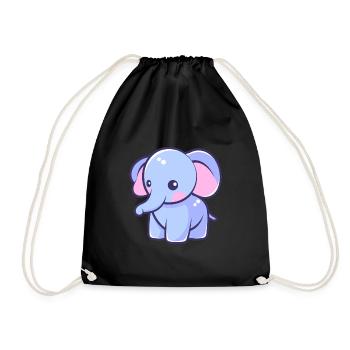 elefant niedlich glücklich kawaii cartoon clipart tier - Turnbeutel - Schwarz - Vorne
