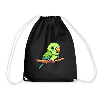 Papagei Niedlich Glücklich Kawaii Cartoon Clipart Tier - Turnbeutel - Schwarz - Vorne