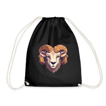 Bighorn Schaf Niedlich Glücklich Kawaii Cartoon Clipart An - Turnbeutel - Schwarz - Vorne