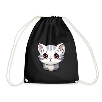 American Shorthair Cat Cute Happy Kawaii Cartoon C - Drawstring Bag - black - Front