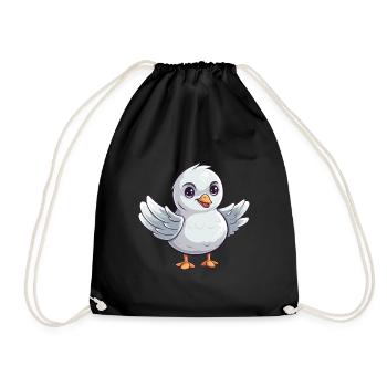 Seagull Cute Happy Kawaii Cartoon Clipart Animal - Drawstring Bag - black - Front