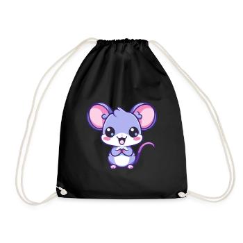 Rat Cute Happy Kawaii Cartoon Clipart Animal - Drawstring Bag - black - Front