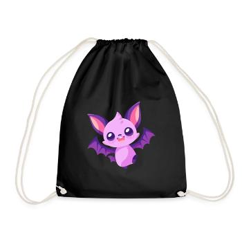 Fledermaus niedlich glücklich kawaii cartoon clipart tier - Turnbeutel - Schwarz - Vorne