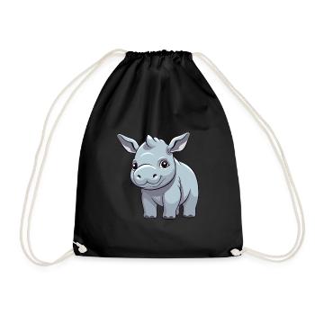 Nashorn niedlich glücklich kawaii cartoon clipart tier - Turnbeutel - Schwarz - Vorne
