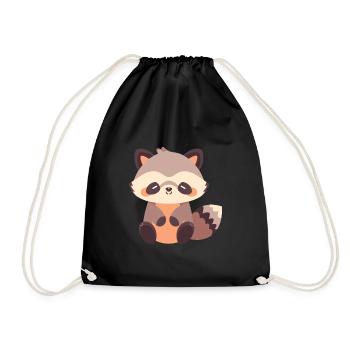 Waschbär Niedlich Glücklich Kawaii Cartoon Clipart Tier - Turnbeutel - Schwarz - Vorne