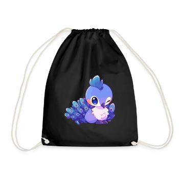 Pfau Niedlich Glücklich Kawaii Cartoon Clipart Tier - Turnbeutel - Schwarz - Vorne
