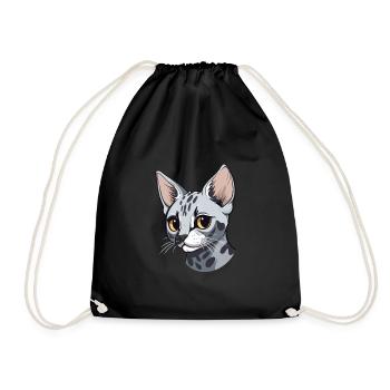 Egyptian Mau Cat Cute Happy Kawaii Cartoon Clipart - Drawstring Bag - black - Front