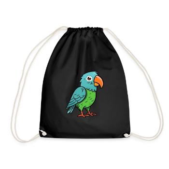 Papagei Niedlich Glücklich Kawaii Cartoon Clipart Tier - Turnbeutel - Schwarz - Vorne