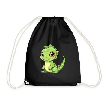 Iguana Cute Happy Kawaii Cartoon Clipart Animal - Drawstring Bag - black - Front