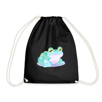 Frosch Niedlich Glücklich Kawaii Cartoon Clipart Tier - Turnbeutel - Schwarz - Vorne