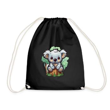 Koala Niedlich Glücklich Kawaii Cartoon Clipart Tier - Turnbeutel - Schwarz - Vorne