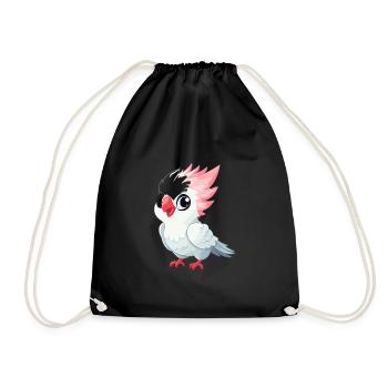 Kakadu Niedlich Glücklich Kawaii Cartoon Clipart Tier - Turnbeutel - Schwarz - Vorne