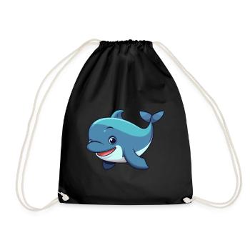 Baleine mignon heureux Kawaii Cartoon Clipart Animal - Sac de sport léger - noir - Devant