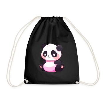 Panda Mignon Heureux Kawaii Cartoon Clipart Animal - Sac de sport léger - noir - Devant