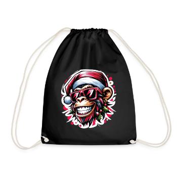 Cool Christmas Monkey Graffiti Street Art Style - Drawstring Bag - black - Front