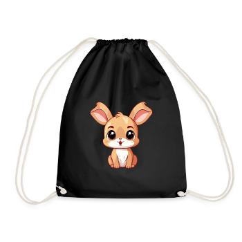 Rabbit Cute Happy Kawaii Cartoon Clipart Animal - Drawstring Bag - black - Front