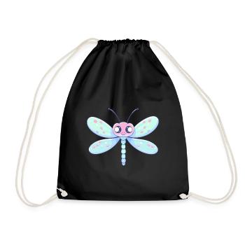 Dragonfly Cute Happy Kawaii Cartoon Clipart Animal - Drawstring Bag - black - Front